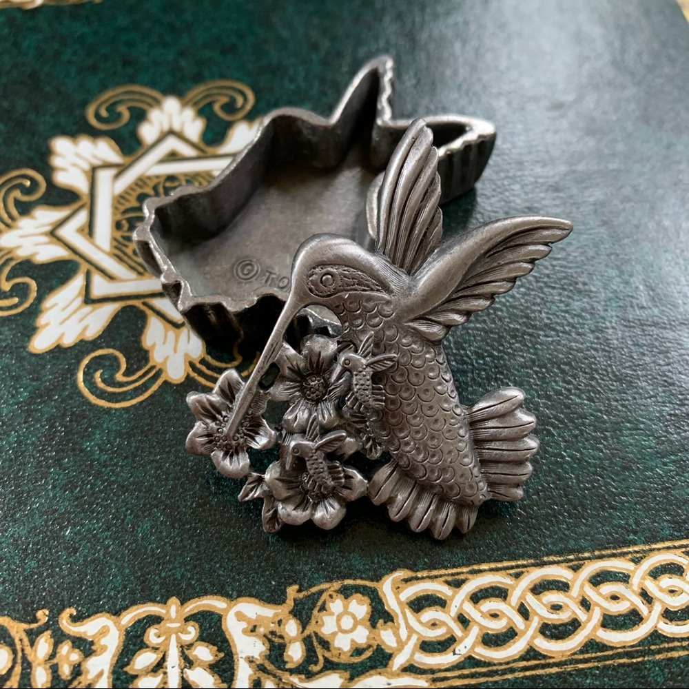 Adorable Pewter Brooch, Earrings, Necklace Hummingbird Set